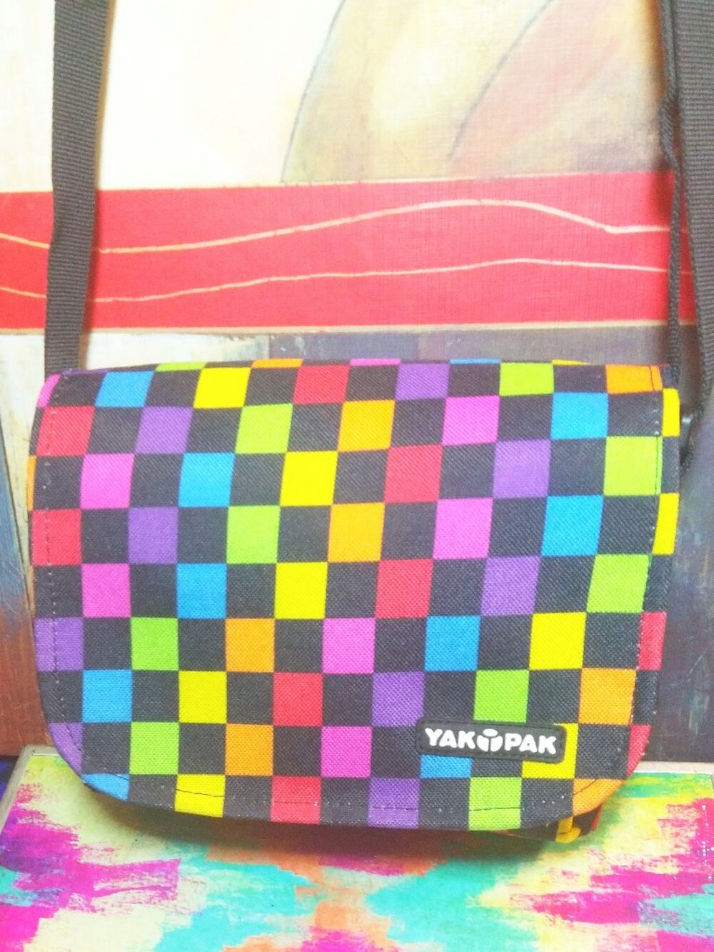 Yak Pak Messenger Bag Multi Color Checkered Canvas Shoulder Bag